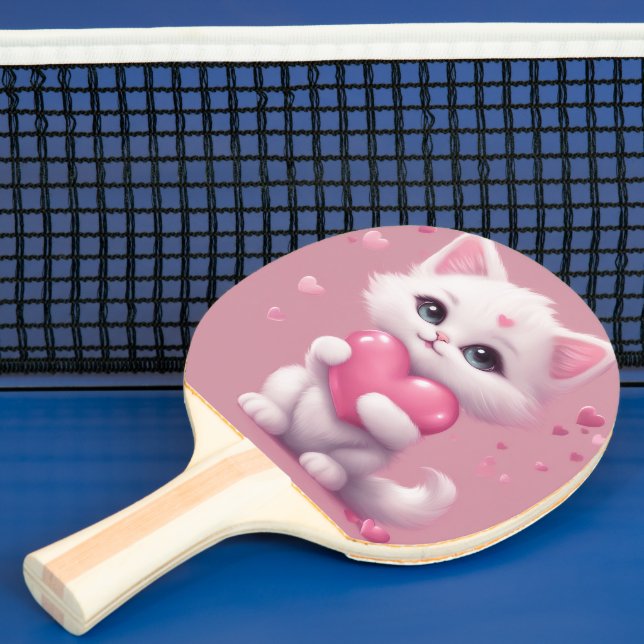 Fluffy White Love Kitten Ping Pong Paddle (Insitu)