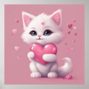 Fluffy White Love Kitten Poster
