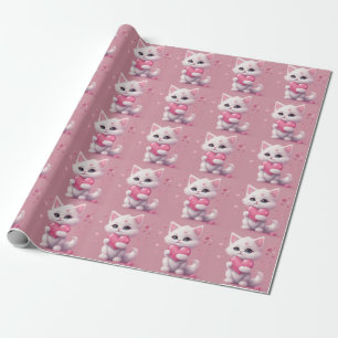 Fluffy White Love Kitten Wrapping Paper