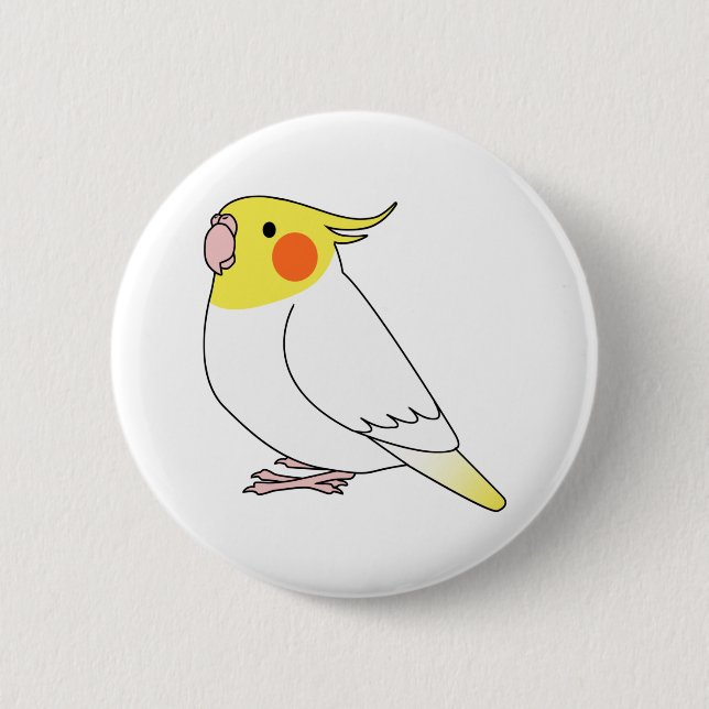 Fluffy white lutino cockatiel parrot cartoon 6 cm round badge (Front)