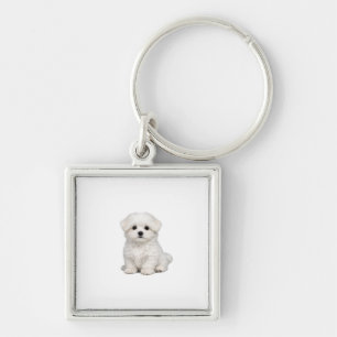 Fluffy White Maltese Puppy Portrait Cute Dog Lover Key Ring