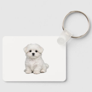 Fluffy White Maltese Puppy Portrait Cute Dog Lover Key Ring