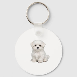 Fluffy White Maltese Puppy Portrait Cute Dog Lover Key Ring