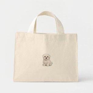 Fluffy White Maltese Puppy Portrait Cute Dog Lover Mini Tote Bag
