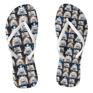 Fluffy White Persian Cat Photo Collage, Flip Flops