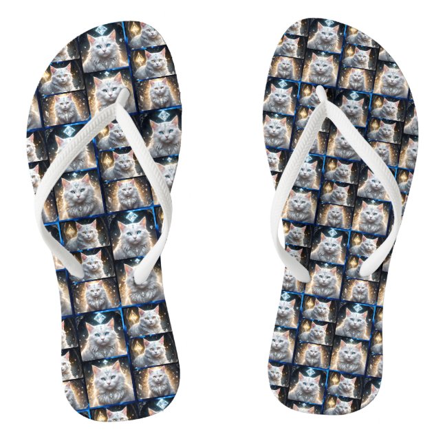 Fluffy White Persian Cat Photo Collage, Flip Flops (Footbed)