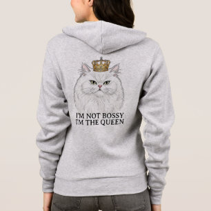 Fluffy White Persian Cat With Crown Queen Quote Hoodie