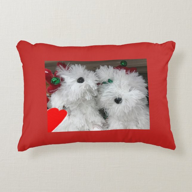 **FLUFFY WHITE PUPPIES** CHRISTMAS DECORATIVE CUSHION (Front)