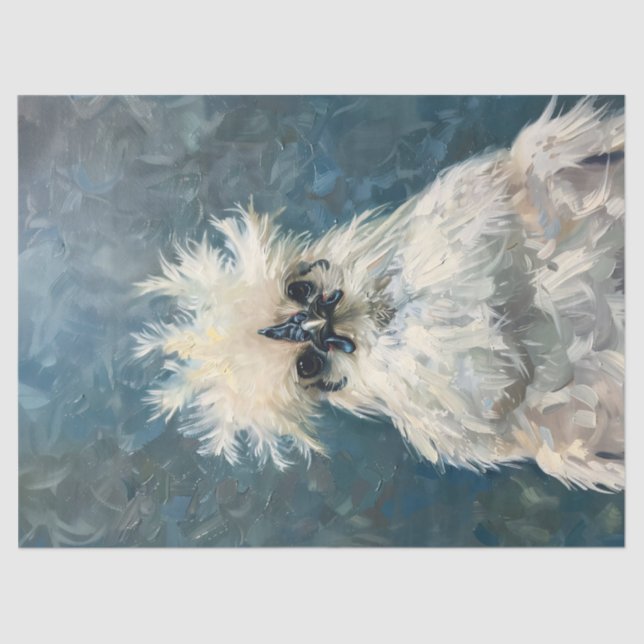 Fluffy White Silkie Chicken Oil Painting Decoupage Tissue Paper (Front)