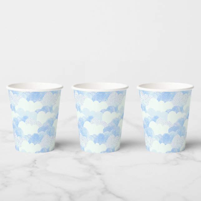 Fluffy White Sky Blue Textured Clouds Paper Cups (Multi)