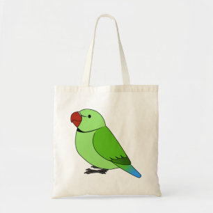 Fluffy wild green indian ring-necked parrot tote bag