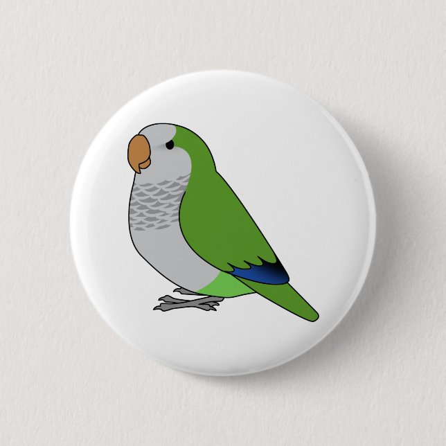 Fluffy wild green quaker parrot cartoon drawing 6 cm round badge (Front)