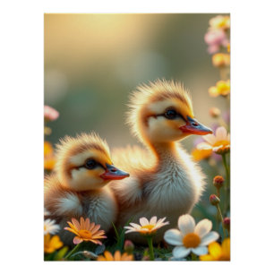 Fluffy Yellow Chicks Art Poster