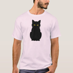 Fluffy Yellow-Eyed Black Cat Halloween T-Shirt