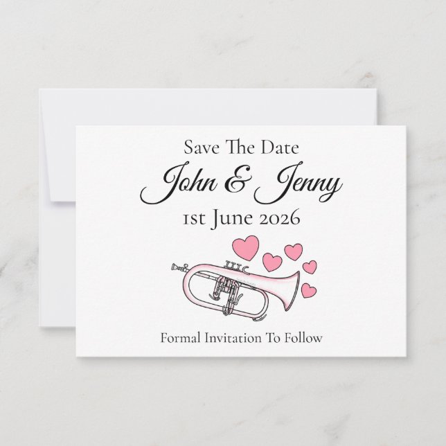 Flugelhorn Musician Wedding Save The Date (Front)