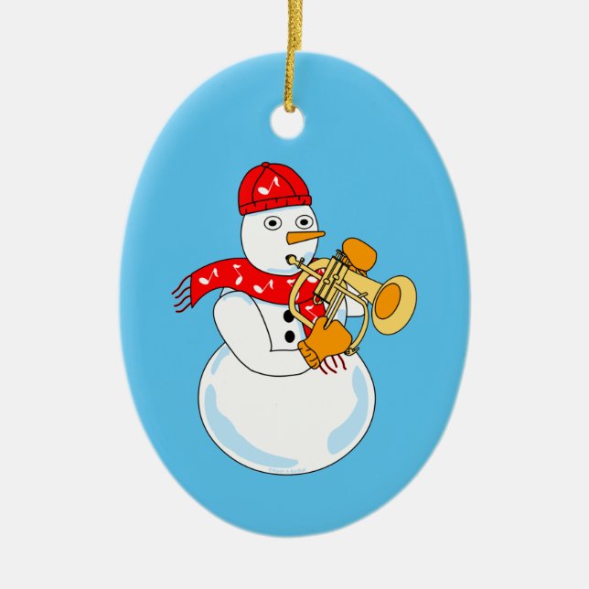 Flugelhorn Snowman Ceramic Tree Decoration (Front)
