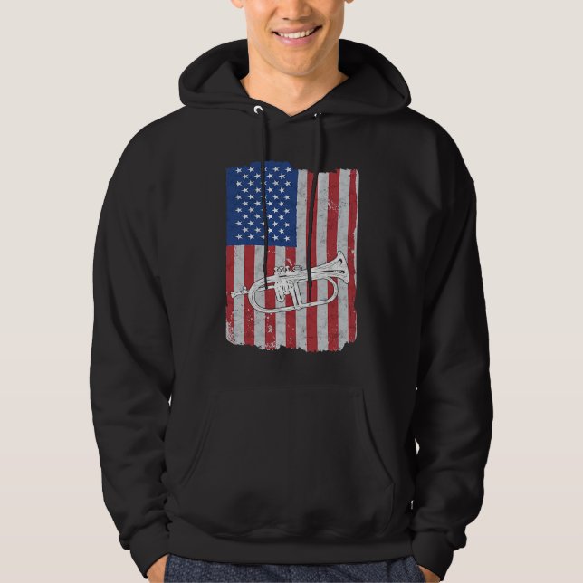 Flugelhorn USA Flag Flugelhorn Player Hoodie (Front)