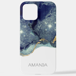 Fluid Abstract Alcohol Ink Gold Navy Glitter iPhone 12 Pro Max Case