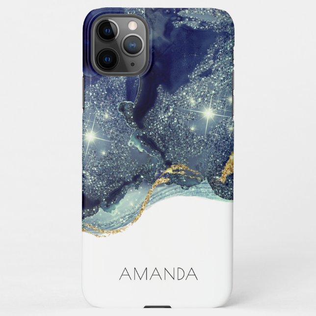 Fluid Abstract Alcohol Ink Gold Navy Glitter iPhone Case (Back)