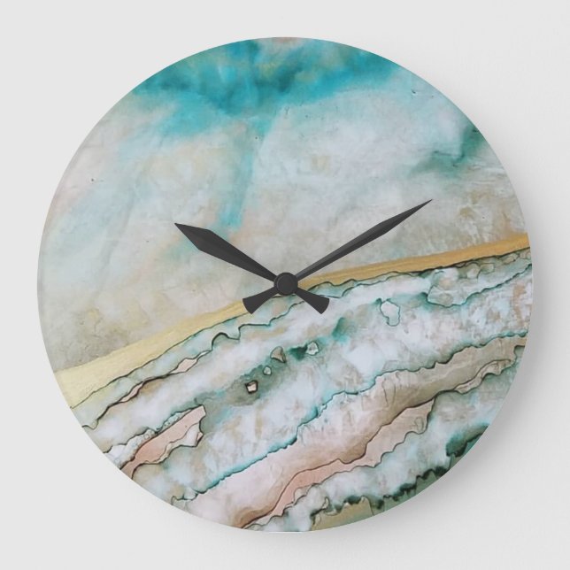 Fluid Abstract Blue Ink Ocean  Large Clock (Front)