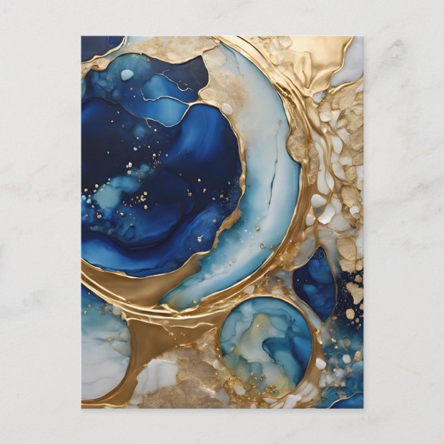 Fluid Abstract Gold-Navy Beach Postcard (Front)