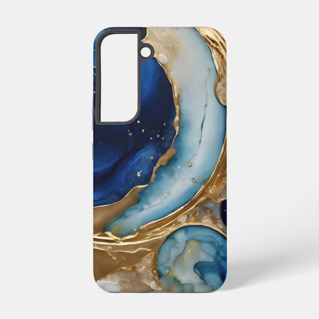 Fluid Abstract Gold-Navy Beach Samsung Galaxy S22 Case (Back)