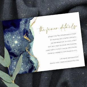 Fluid Abstract Gold Navy Glitter Wedding Details Enclosure Card