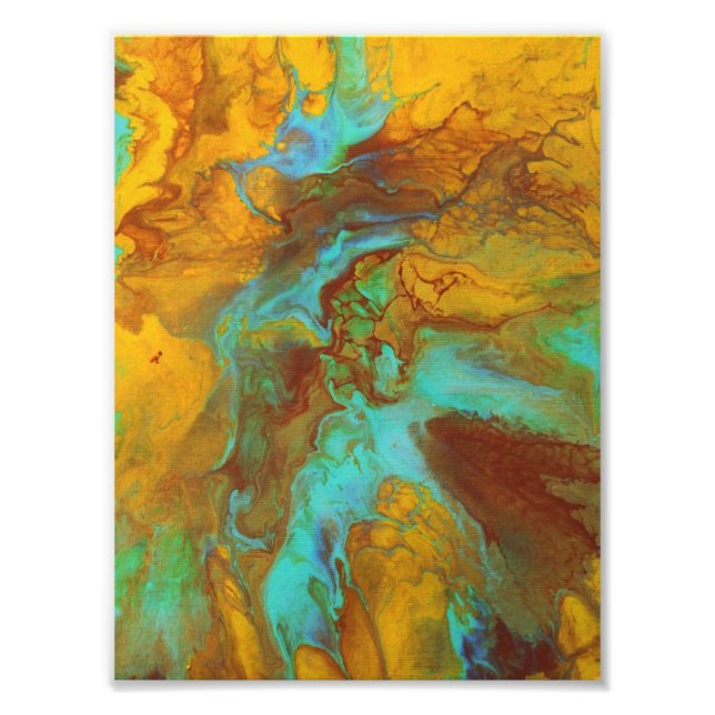 Fluid abstract in teal and yellow photo print (Front)