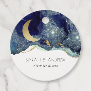 Fluid Abstract Ink Gold Navy Glitter Moon Wedding Favour Tags