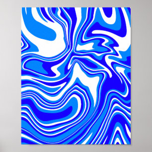 Fluid Abstract Swirl in Blue and White Poster
