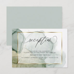 Fluid Alcohol Ink Chic Muted Shades of Green Invitation