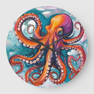 Fluid Art Abstract Octopus Large Clock