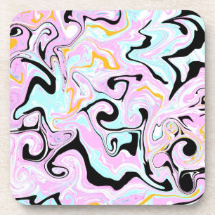 Fluid Art  Cotton Candy Pink, Teal, Black and Gold Coaster