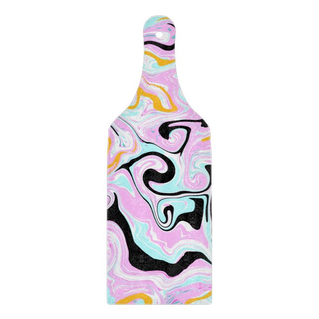 Fluid Art  Cotton Candy Pink, Teal, Black and Gold Cutting Board (Front)