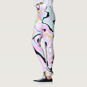 Fluid Art Cotton Candy Pink, Teal, Black and Gold Leggings