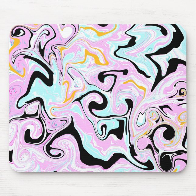 Fluid Art  Cotton Candy Pink, Teal, Black and Gold Mouse Mat (Front)