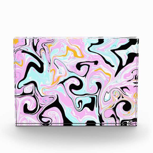 Fluid Art  Cotton Candy Pink, Teal, Black and Gold Photo Block (Front)