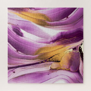 Fluid art, lilac gold marbled texture. jigsaw puzzle