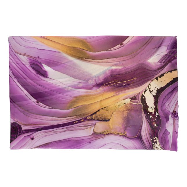Fluid art, lilac gold marbled texture. pillowcase (Front)