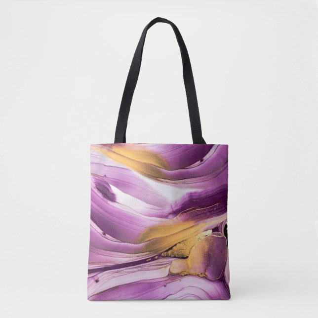 Fluid art, lilac gold marbled texture. tote bag (Front)