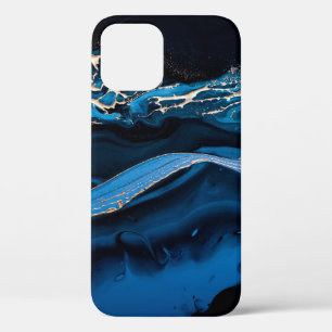 Fluid Art. Liquid Metallic Gold in abstract blue w iPhone 12 Case