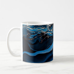 Fluid Art. Liquid Metallic Gold in abstract blue w Coffee Mug