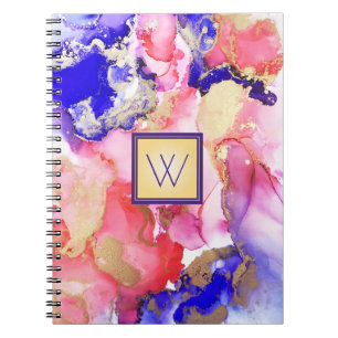 Fluid Art Monogram Red Purple Abstract Notebook