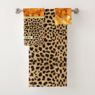 Fluid Art Pour Abstract Personalised Leopard Print Bath Towel Set
