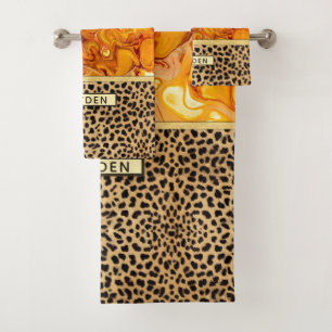 Fluid Art Pour Personalised Leopard Print Bath Towel Set
