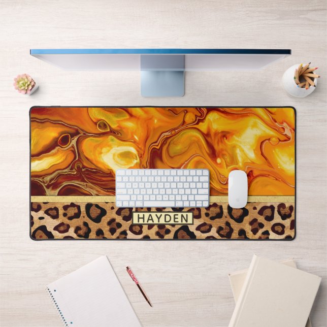 Fluid Art Pour Personalised Leopard Print Desk Mat (Office 1)