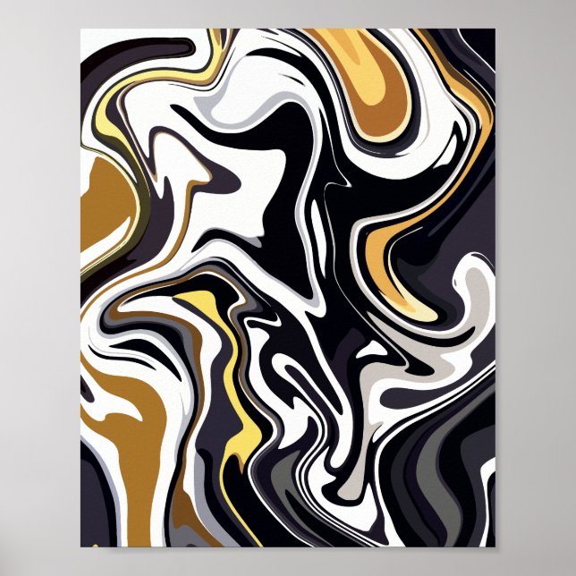 Fluid Art with Gold, Black, and White Swirls Poster (Front)