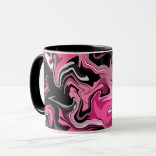 Fluid Art with Pink, Black, & White Swirls Mug