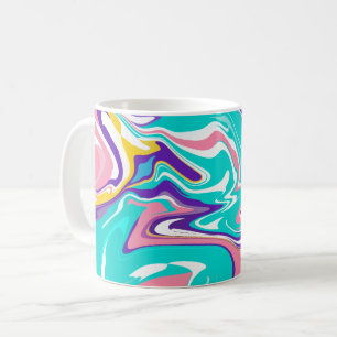 Fluid Art with Pink, Turquoise, and Yellow Swirls Coffee Mug