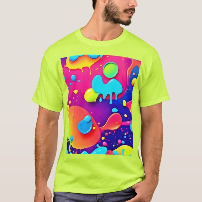 Fluid Colour Chaos: Dynamic Digital Artwork T-Shirt (Front)